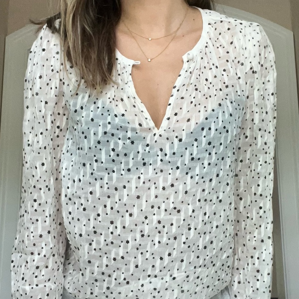 REBECCA TAYLOR WHITE AND BLACK STAR BLOUSE SZ 0
